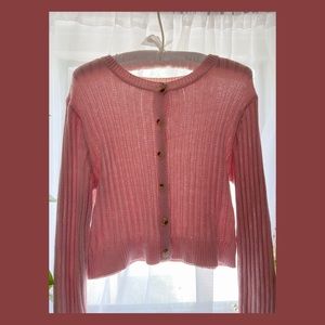 Pastel Pink Ribbed Cropped Cardigan